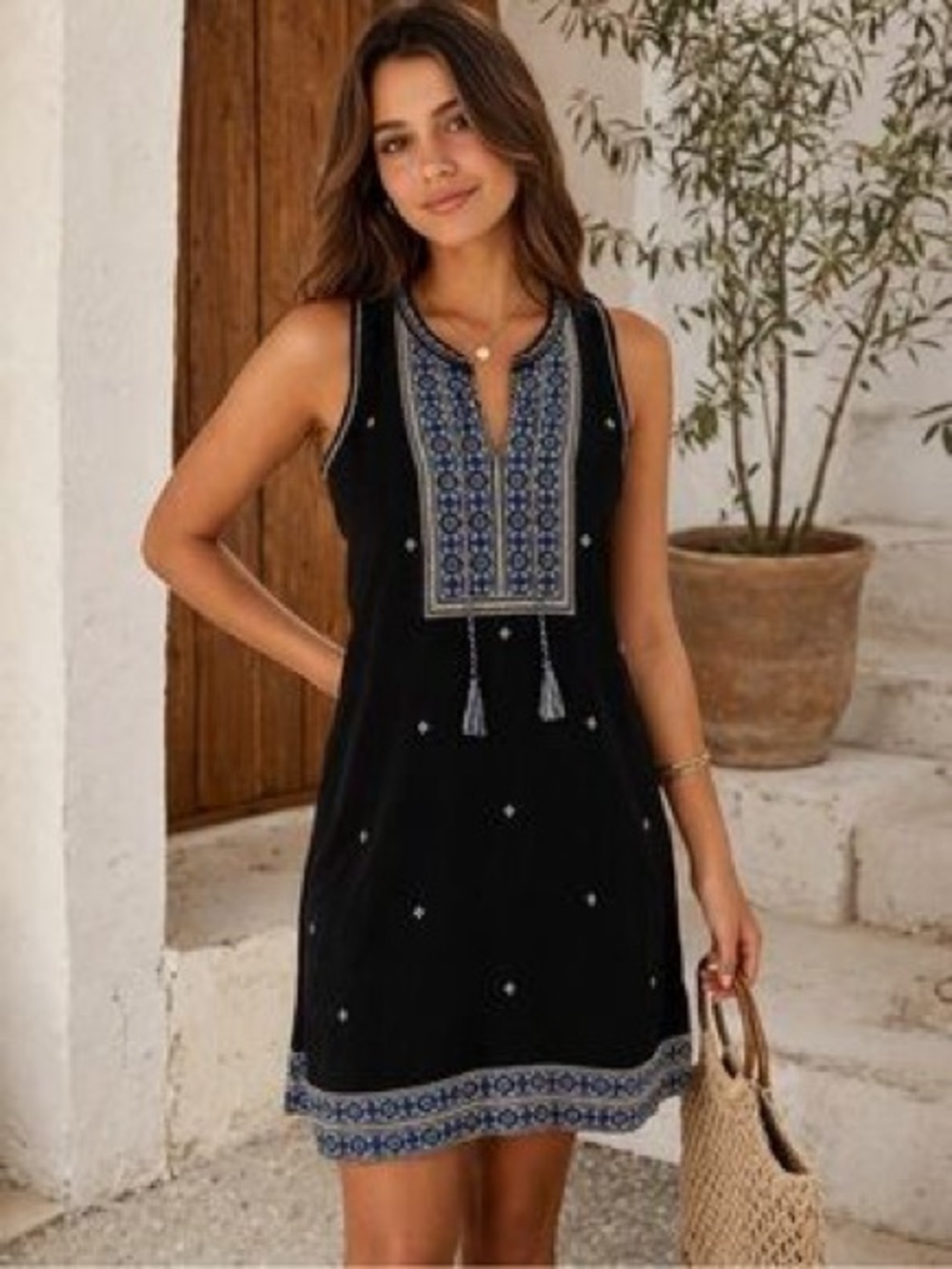 Madewell Embroidered Suncoast Cotton Sleeveless Shift Dress